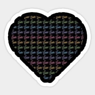 Heart with Loves in Rainbow Pastels - Black Sticker